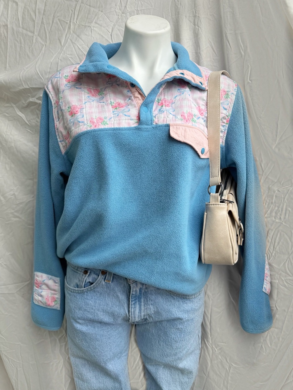 Happy Camp3r Floral Quilted Fleece Snap-Neck Pullover